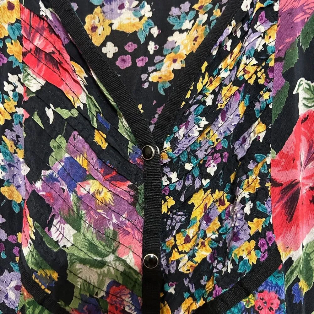 VTG Y2K Free People Floral Patchwork Mini Dress Snap Button Womens Small